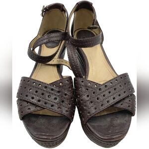 Frye Carlie Perf Dark Brown Wedges, Sz 8, EUC